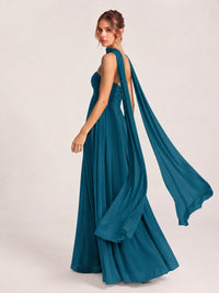 Strapless Ruched Chiffon Long Prom Dress with Scarf