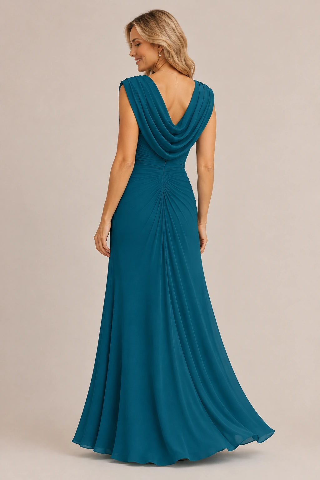 Cowl Neck Ruched Chiffon Mother of the Bride Dress