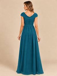 Cap Sleeve Mother of The Bride Dresses Long Chiffon Formal Gowns