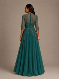 Embellished Appliques Mother of the Bride Dress with 3/4 Sleeves
