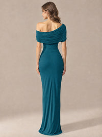 Elegant Draped Off Shoulder Ruched Mermaid Chiffon Formal Evening Gown