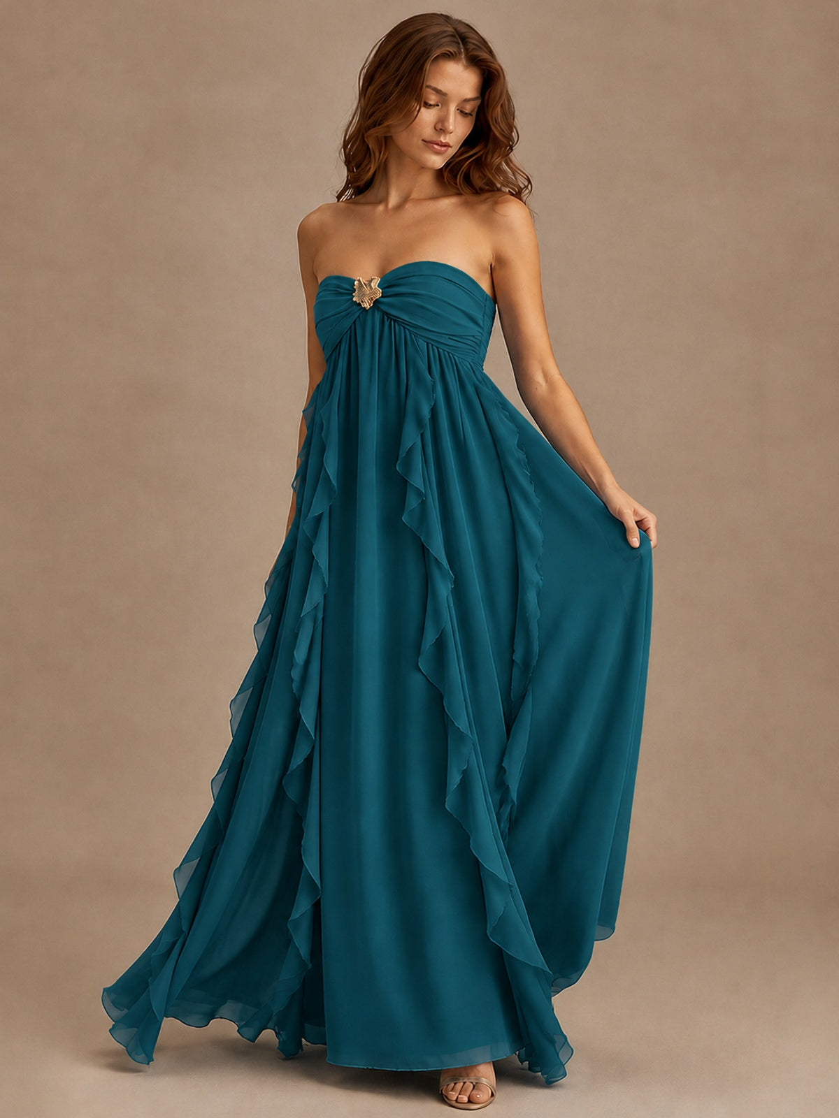 Srapless Sweetheart Chiffon Prom Dress Ruffle Formal Evening Gown