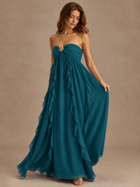 Srapless Sweetheart Chiffon Prom Dress Ruffle Formal Evening Gown