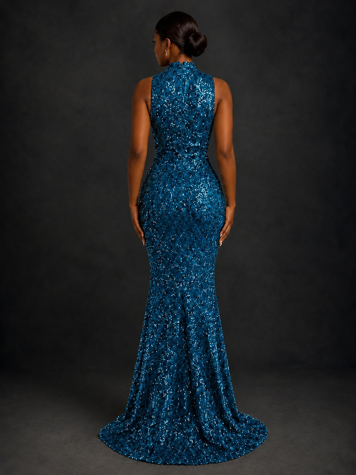 Sparkly Sequin High Neck Mermaid Prom Dress
