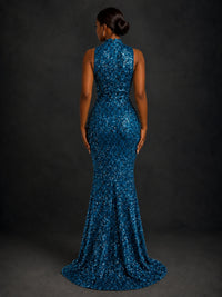 Sparkly Sequin High Neck Mermaid Prom Dress