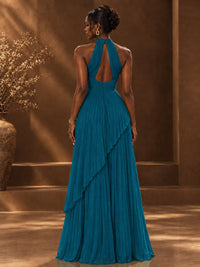 Wrap Pleated Prom Dress Halter A-line Chiffon Formal Wedding Dress