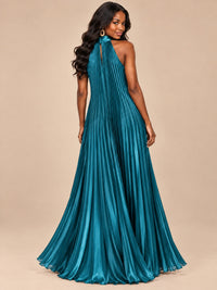 Rust Orange Pleated Halter Neck Maxi Dress