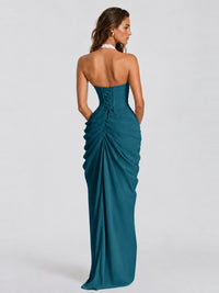 Ruched Halter Neck High-Slit Prom & Evening Dress