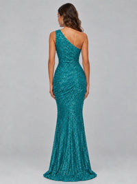 Sequin Mermaid One Shoulder Prom Dress Long formal Gown