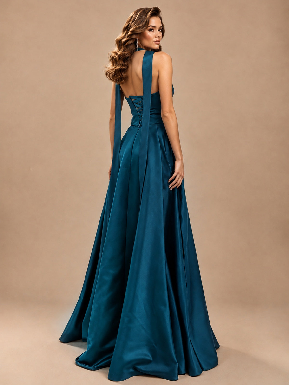 Strapless Prom Dress Side High Slit A-line Formal Dress with Scarf
