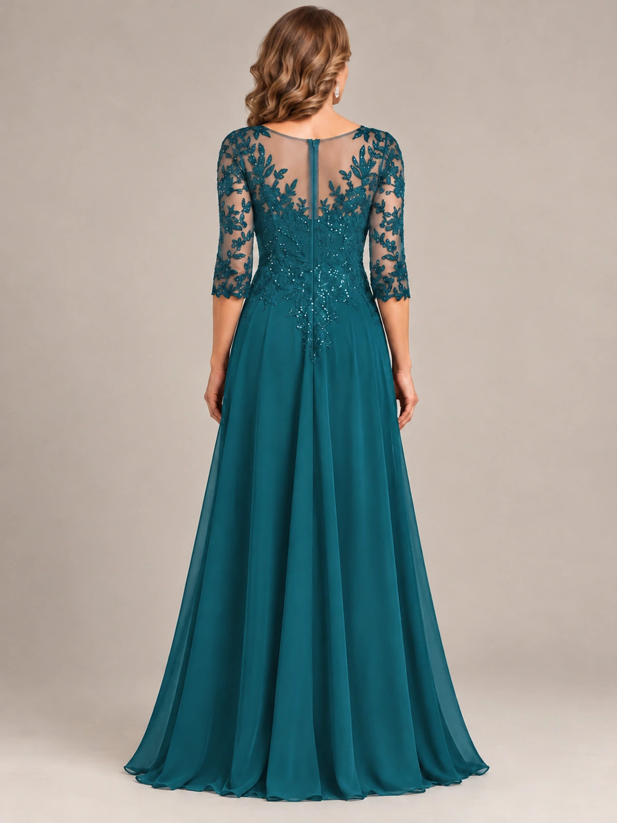 Sequin Lace A-Line Mother of the Bride Dress with 3/4 Sleeves