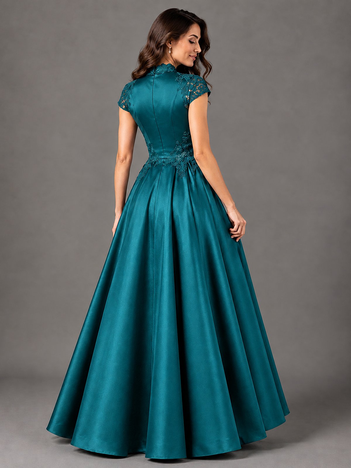 Lace Appliqué A-Line Satin Maxi Dress