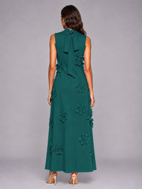 3D Floral Applique High Neck Prom Maxi Dress