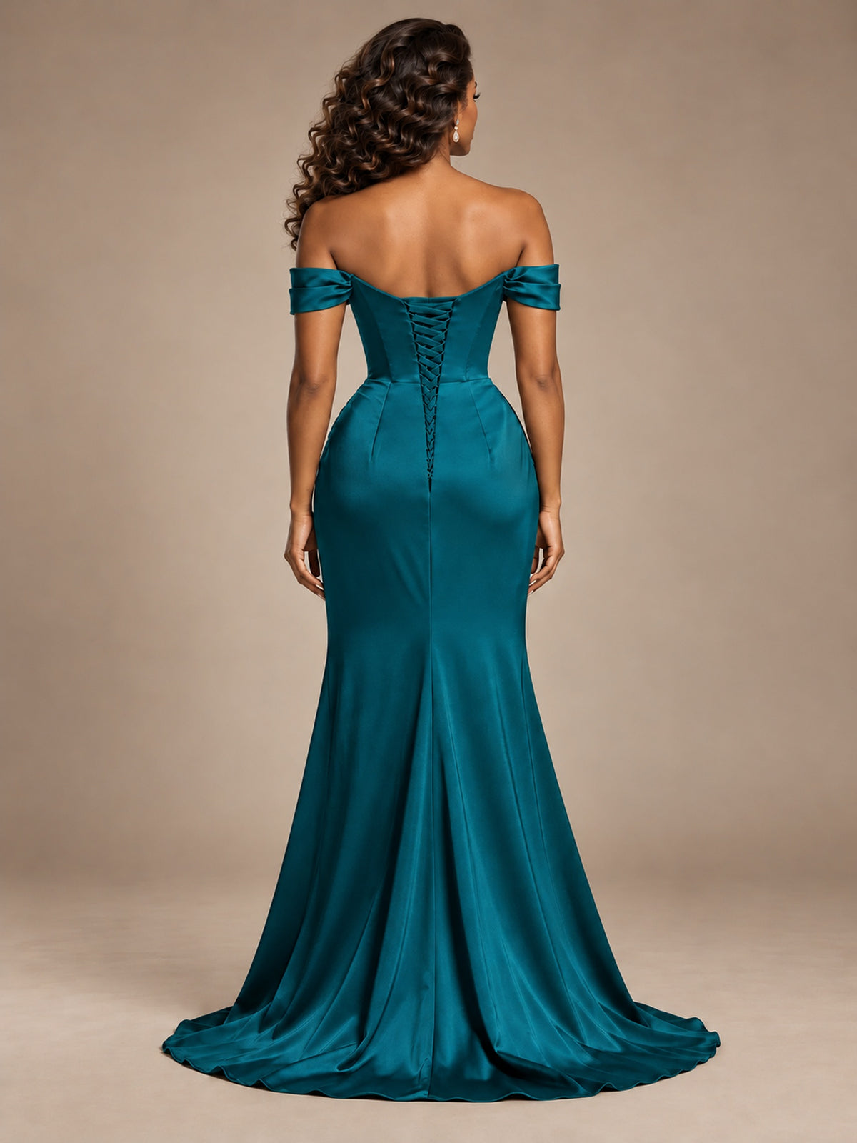Burgundy Off-the-Shoulder Satin Corset Prom Dress with Slit