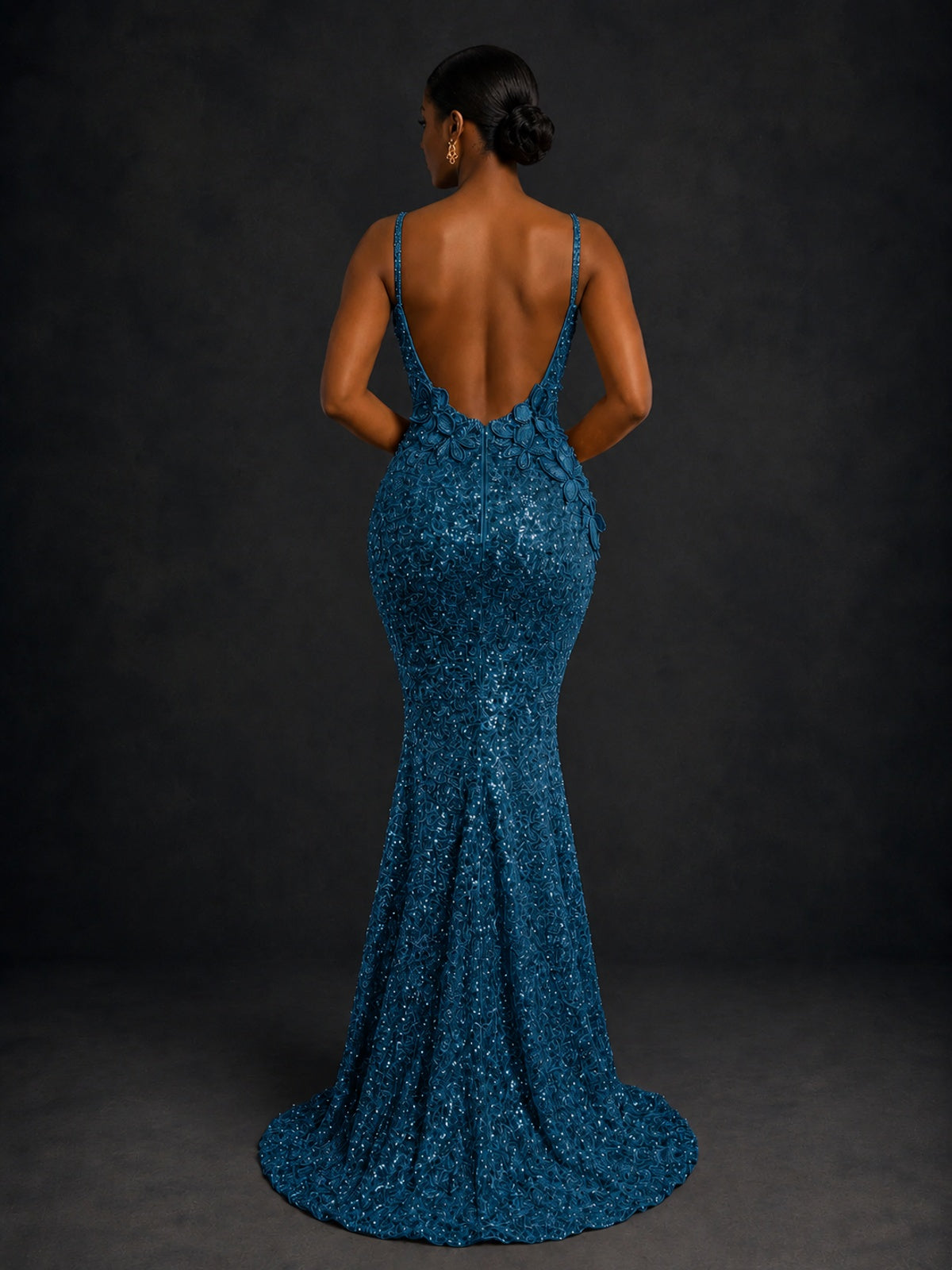 Sequin Mermaid Prom Dress with Floral Applique