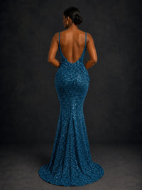 Sequin Mermaid Prom Dress with Floral Applique