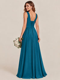A-line Sleeveless Rucehd Chiffon Bridesmaid Dress with High Slit