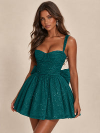 Sweetheart Glitter Tulle Puffy Mini Dress with Bow