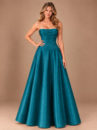 Blush Pink Strapless Satin A-Line Prom Dress with Ruched Bodice