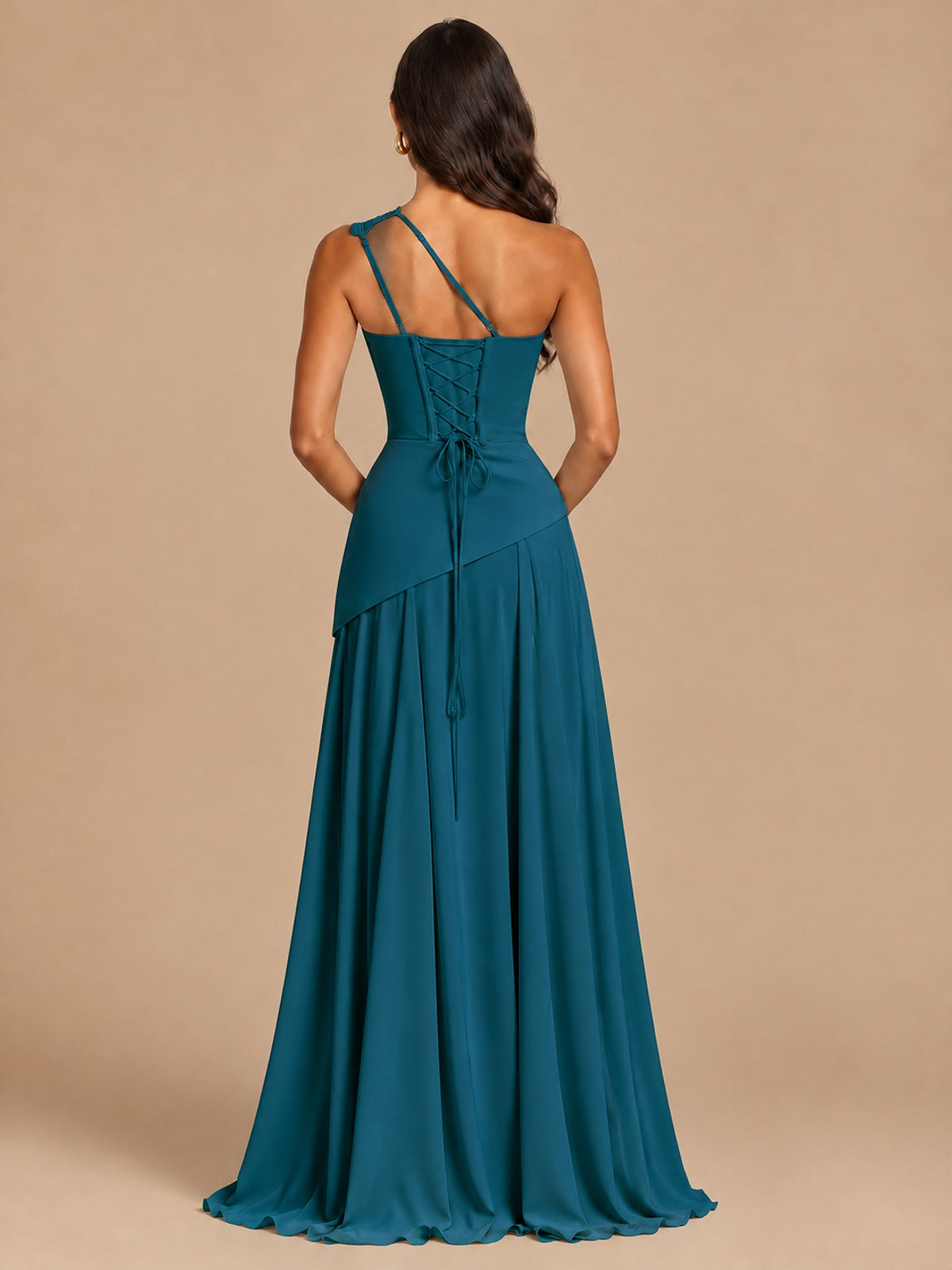 One Shoulder Prom Dress A-line Ruched Women Wedding Formal Gowns