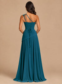 One Shoulder Prom Dress A-line Ruched Women Wedding Formal Gowns