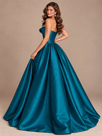 Pink Strapless Corset Satin Prom Derss & Ball Gown with 3D Floral