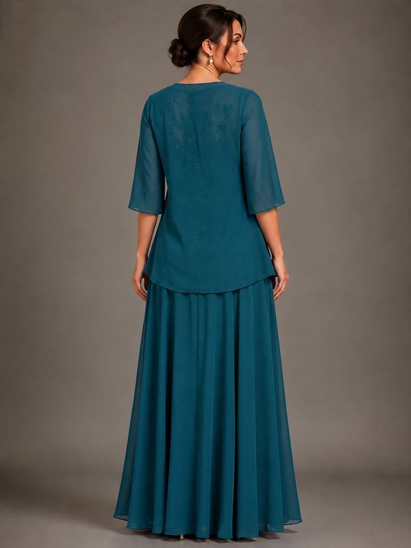 A-line 2 Pieces Chiffon Appliques Mother of The Bride Dresses with Jackets