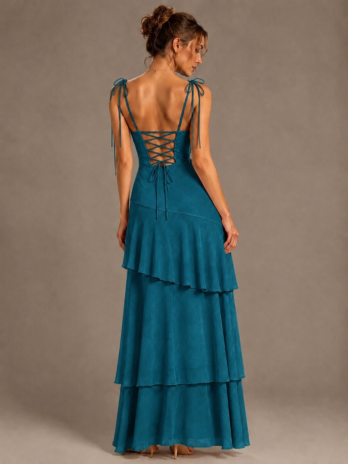 Spaghetti Strap Tiered Ruffles Chiffon Prom Dress