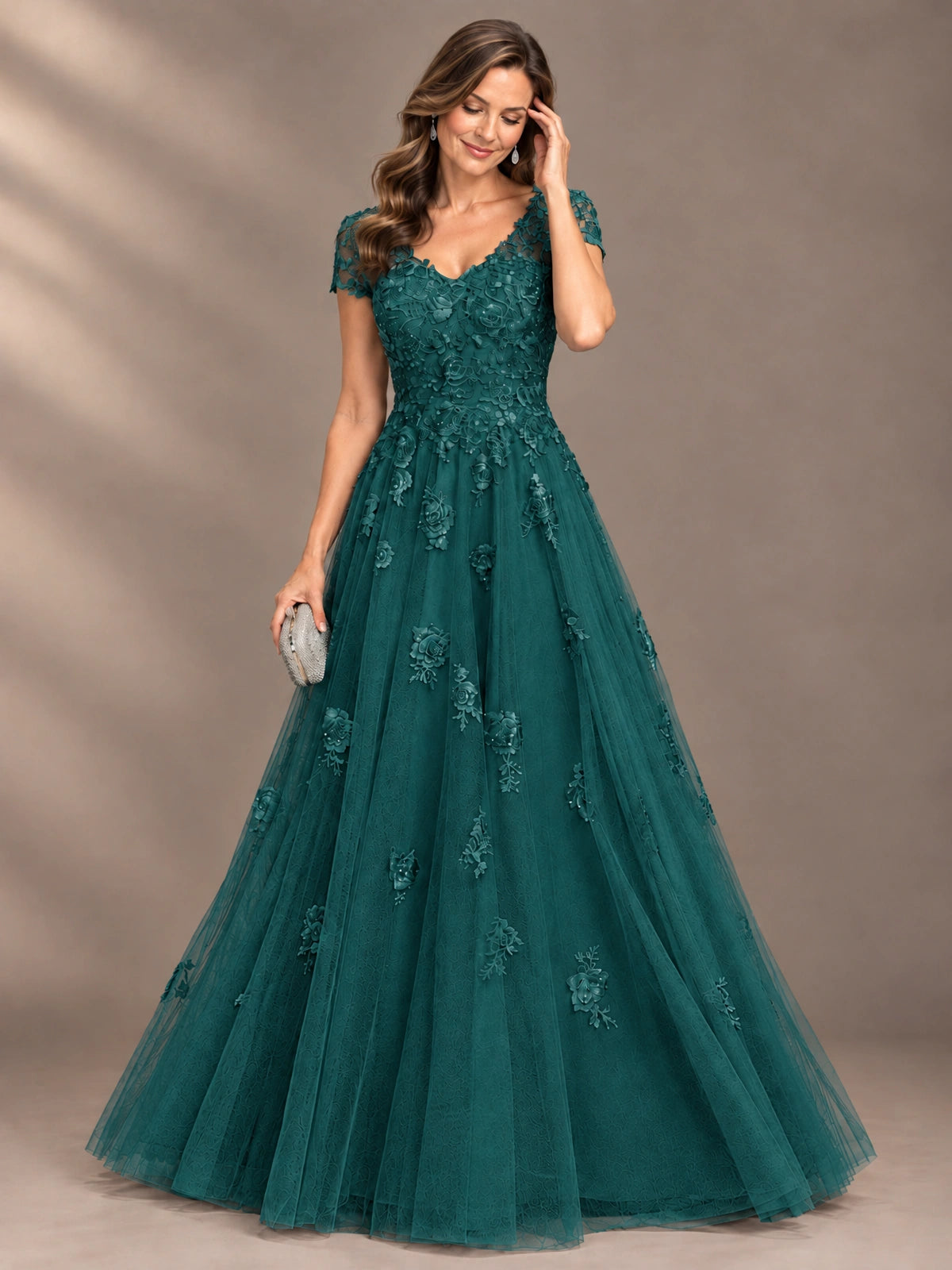 Lace Appliques A-line Mother of The Bride Dresses with Short Sleeves