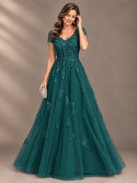 Lace Appliques A-line Mother of The Bride Dresses with Short Sleeves