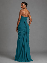 Strapless Bodycon Pleated Chiffon Formal Dress with Slit