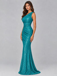Sequin Mermaid One Shoulder Prom Dress Long formal Gown