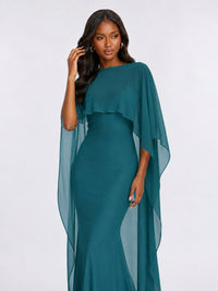 Satin Cape Prom Dresses Meramid Maxi Dress