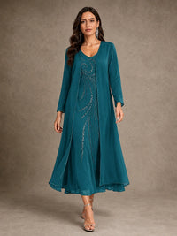 Sequin Chiffon Mother of the Bride Dress with Jacket