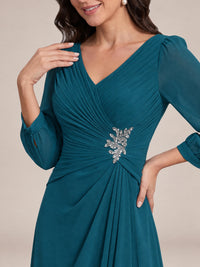 V-Neck Pleated Chiffon Mother of the Bride Dress with Flutter Sleeves