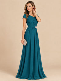 Cap Sleeve Mother of The Bride Dresses Long Chiffon Formal Gowns