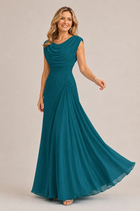 Cowl Neck Ruched Chiffon Mother of the Bride Dress