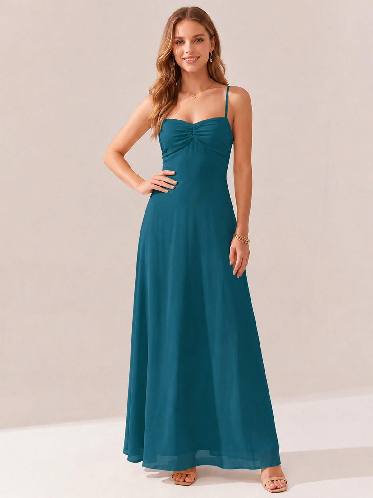 JOVELLEE Yellow Sweetheart Ruched Bust Chiffon Maxi Dress