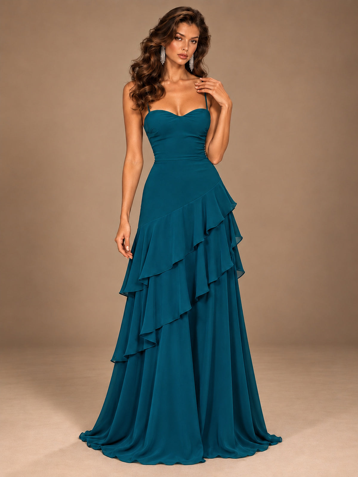 Sweetheart A-Line Ruffle Prom Dress with Spaghetti Straps