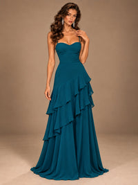 Sweetheart A-Line Ruffle Prom Dress with Spaghetti Straps