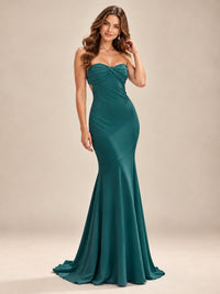 Light Blue Strapless Sweetheart Mermaid Prom Dress with Pleated Bodice