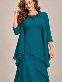 Dusty Blue Two-Piece Chiffon Mother of the Bride Dress with Jacket