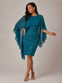 Floral Sheath Mother of the Bride Dress with Cape Overlay