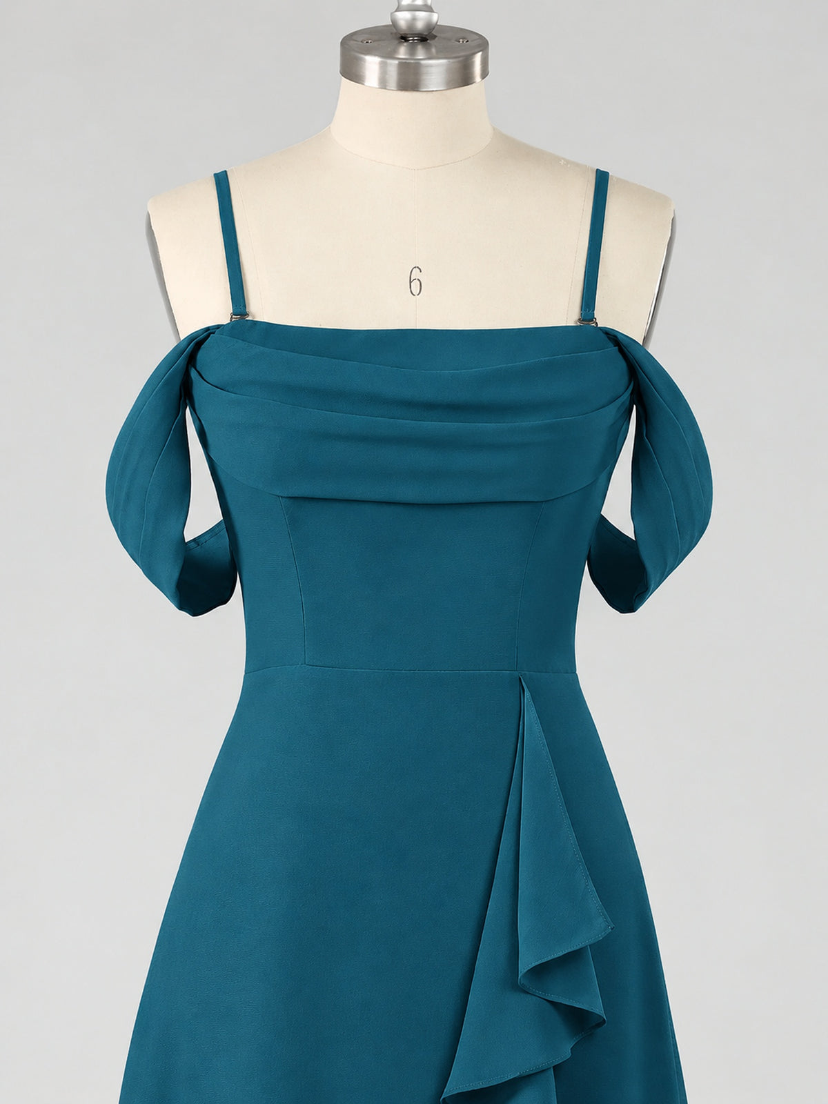 Spaghetti Strap Chiffon Bridesmaid Dress with Ruffles Slit