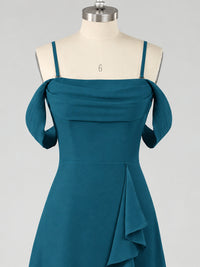 Spaghetti Strap Chiffon Bridesmaid Dress with Ruffles Slit