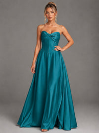 Sweetheart Neck Strapless Satin A-Line Prom Dress