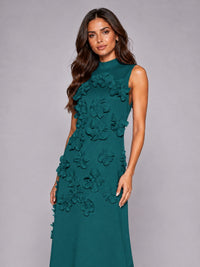 3D Floral Applique High Neck Prom Maxi Dress
