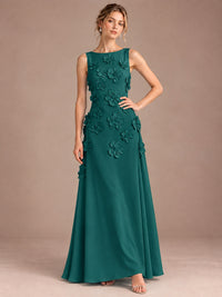 3D Floral Applique Sleeveless Formal Maxi Dress
