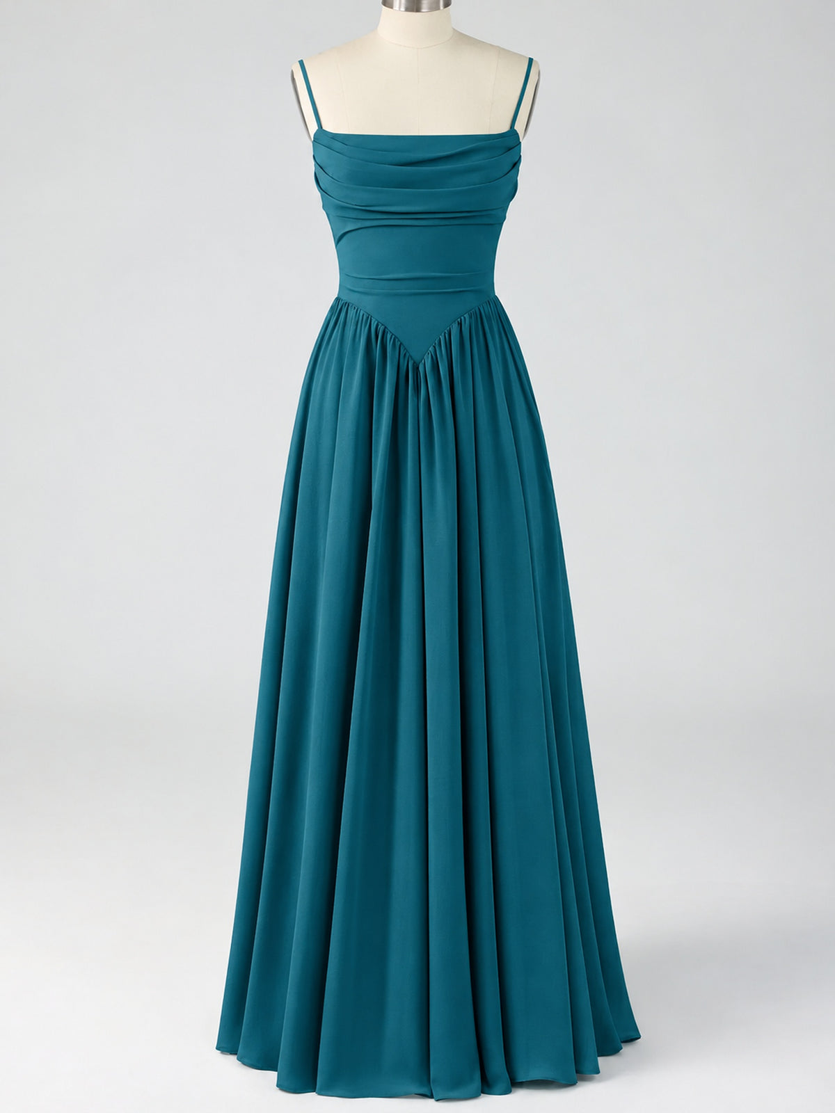 Spaghetti Strap Ruched Chiffon Maxi Dress with Backless