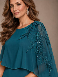 Elegant Chiffon Cape Sleeve Beaded Mother of the Bride Dress